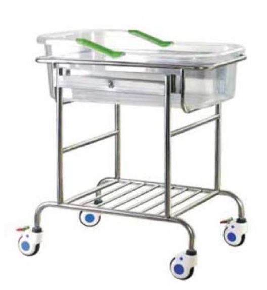 Cuna acrilica rodable para Obstetricia